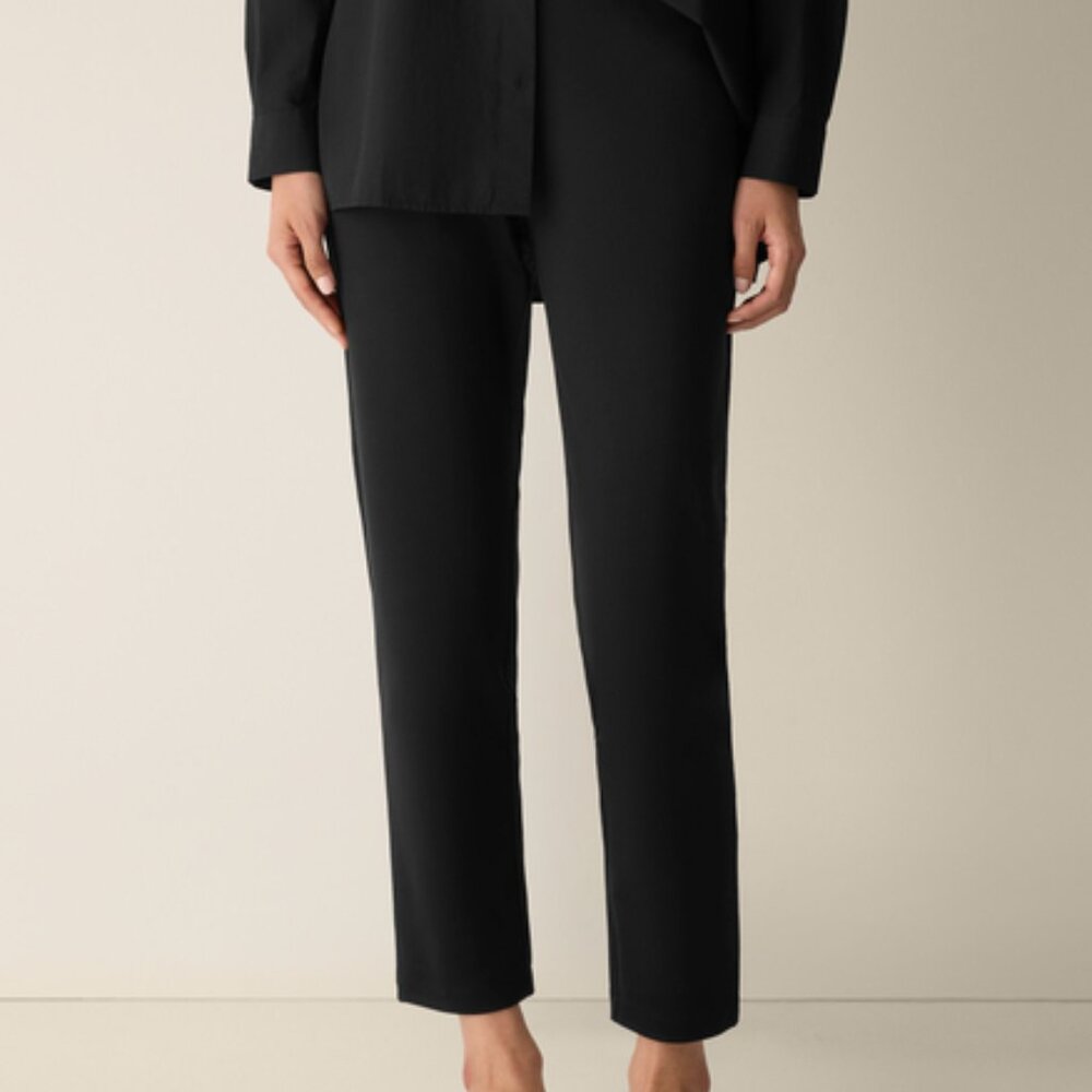 Eileen Fisher Washable Crepe Pant Black Medium Stretch Ankle Straight Leg Pant